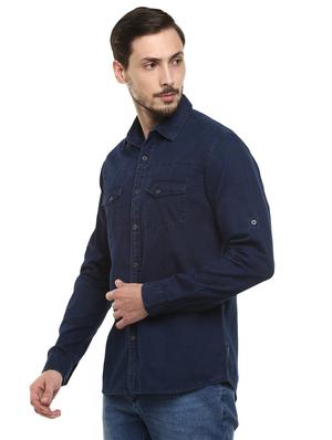 blue self design casual shirt - 17545895 - Standard Image - 2
