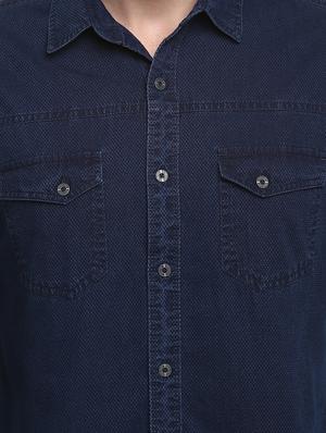 blue self design casual shirt - 17545895 - Standard Image - 5