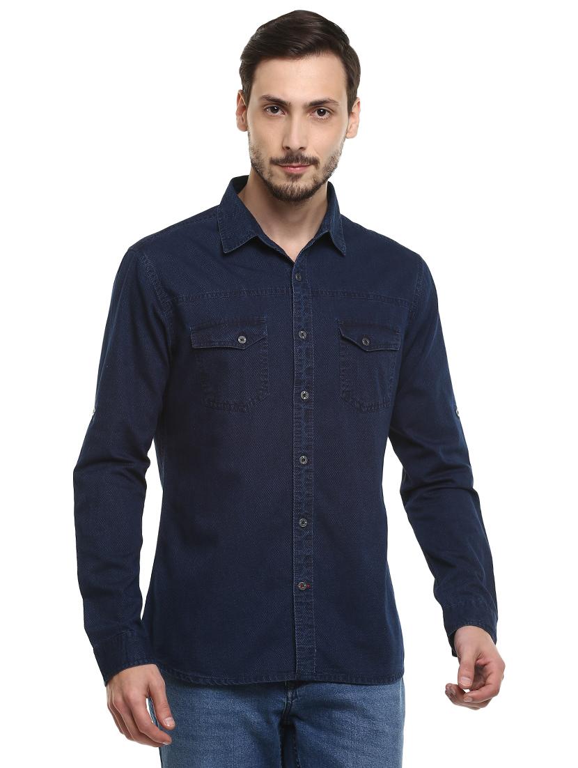 blue self design casual shirt - 17545895 - Zoom Image - 1