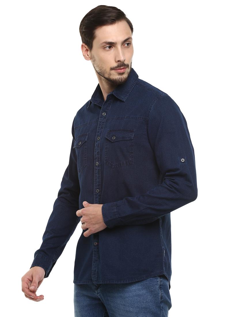 blue self design casual shirt - 17545895 - Zoom Image - 2