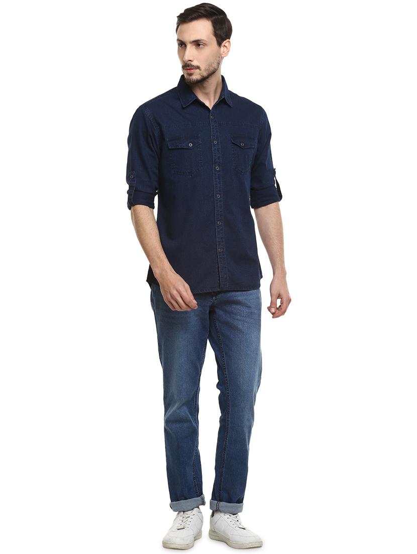 blue self design casual shirt - 17545895 - Zoom Image - 4