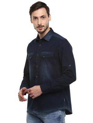 blue denim casual shirt - 17545896 - Standard Image - 2