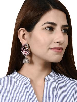red brass jhumka earring - 17546058 - Standard Image - 4