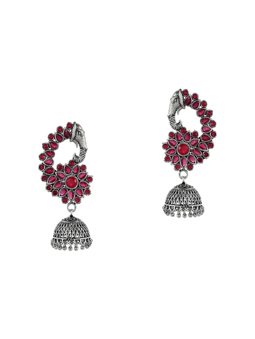 red brass jhumka earring - 17546058 - Zoom Image - 2