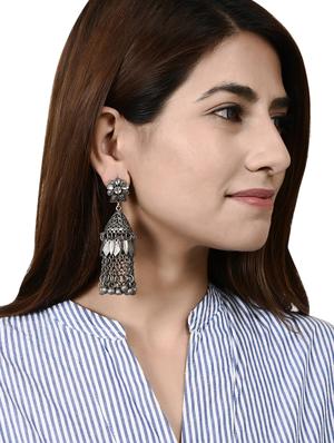 grey brass jhumka earring - 17546132 - Standard Image - 4