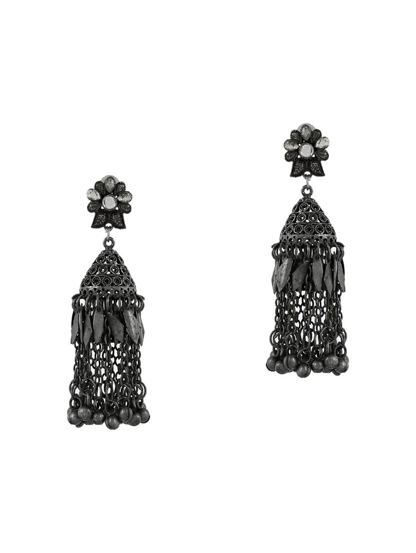 grey brass jhumka earring - 17546132 - Zoom Image - 2