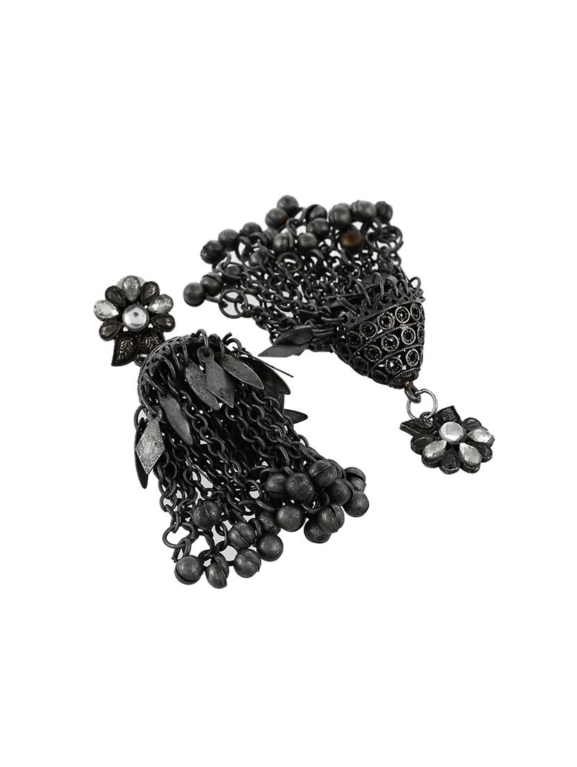 grey brass jhumka earring - 17546132 - Zoom Image - 3