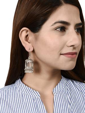 silver brass jhumka earring - 17546144 - Standard Image - 4