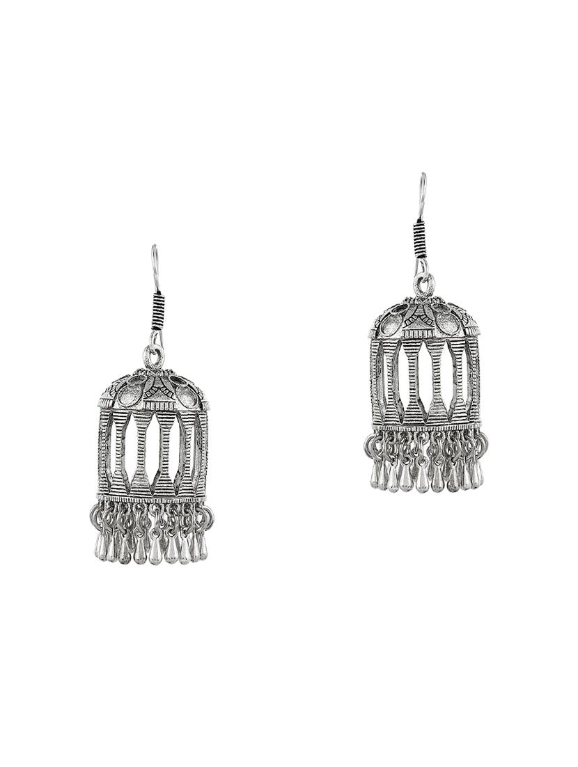 silver brass jhumka earring - 17546144 - Zoom Image - 2