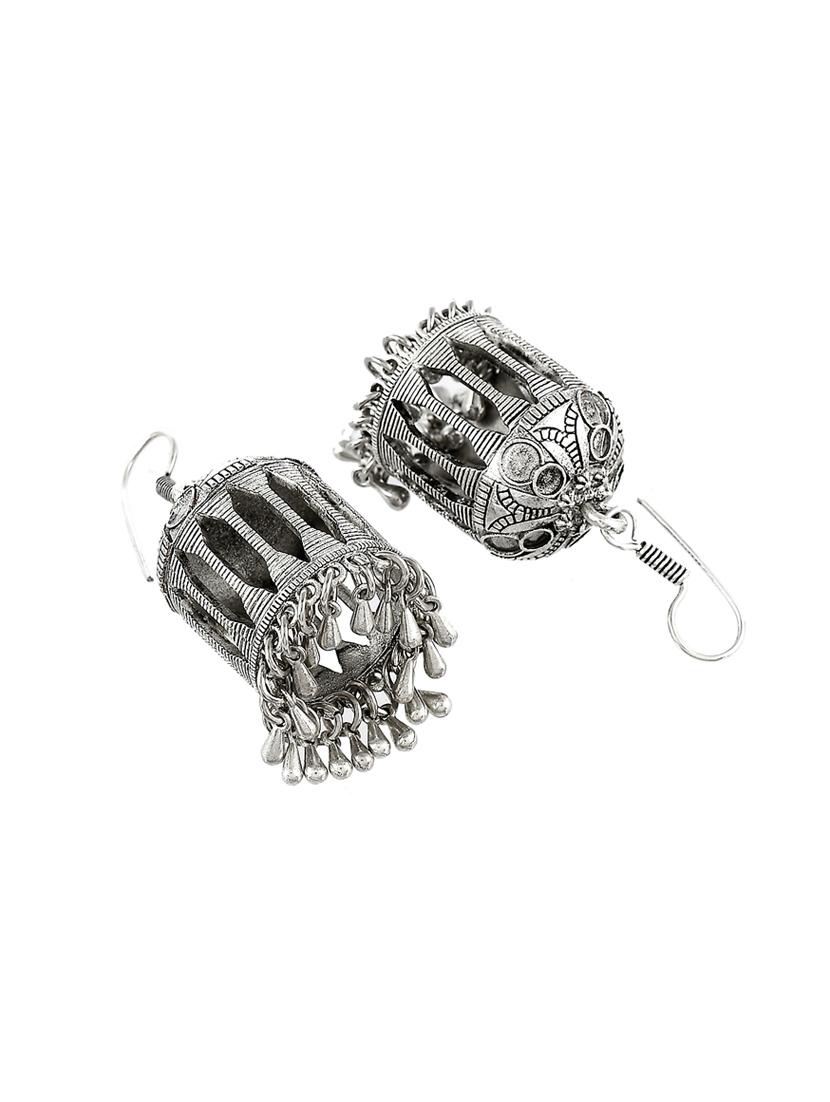 silver brass jhumka earring - 17546144 - Zoom Image - 3