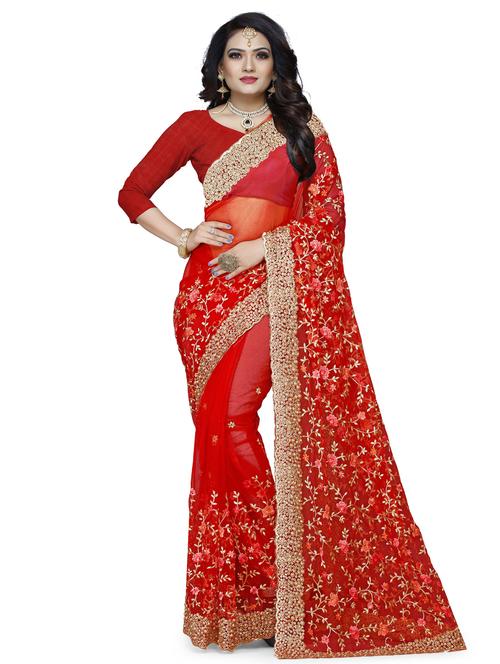 embroidered net saree with blouse - 17546774 - Very Small Image - 1