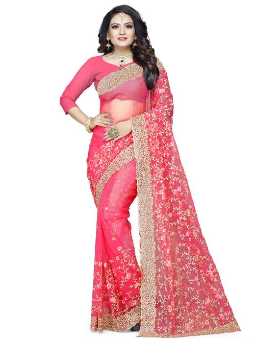 embroidered net saree with blouse - 17546778 - Very Small Image - 1
