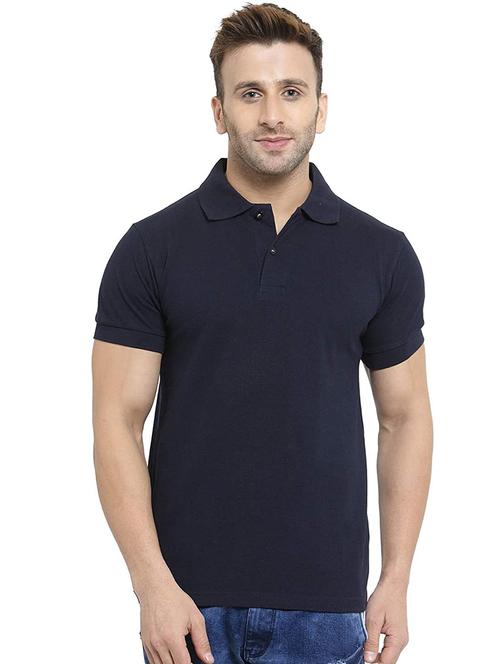 navy blue solid polo t-shirt - 17546794 - Standard Image - 1
