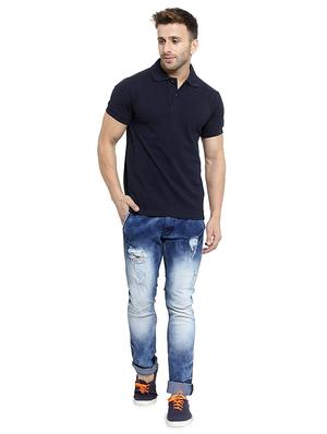 navy blue solid polo t-shirt - 17546794 - Standard Image - 4