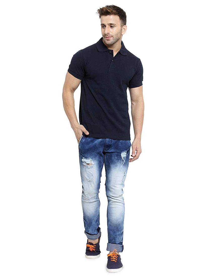 navy blue solid polo t-shirt - 17546794 - Zoom Image - 4