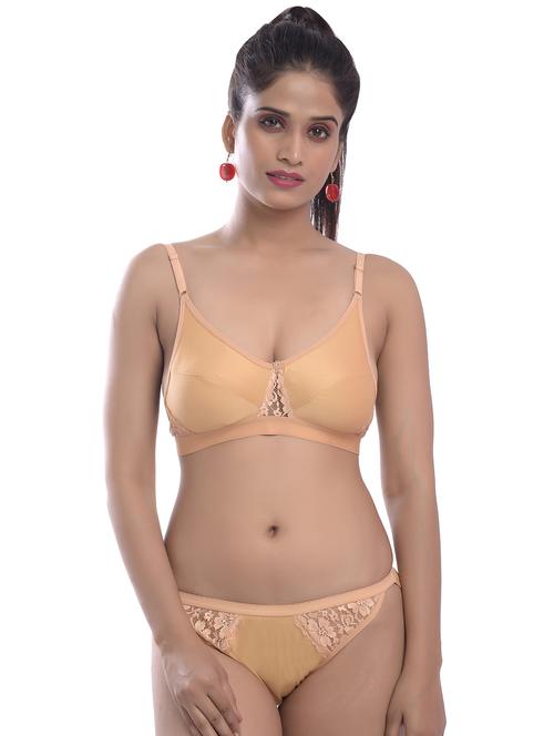 beige net bras and panty set - 17546860 - Standard Image - 1