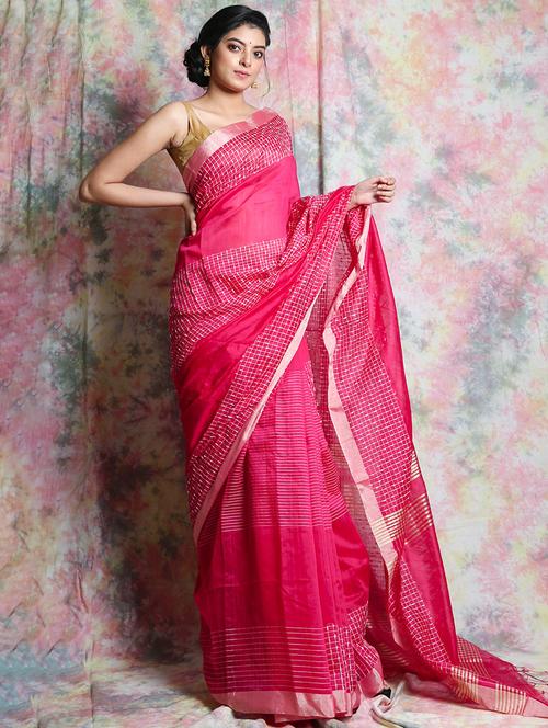 checkered handloom saree with blouse - 17546985 - Standard Image - 1