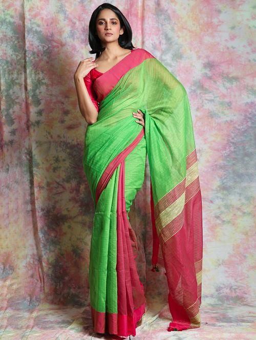 solid handloom saree with blouse - 17546990 - Standard Image - 1