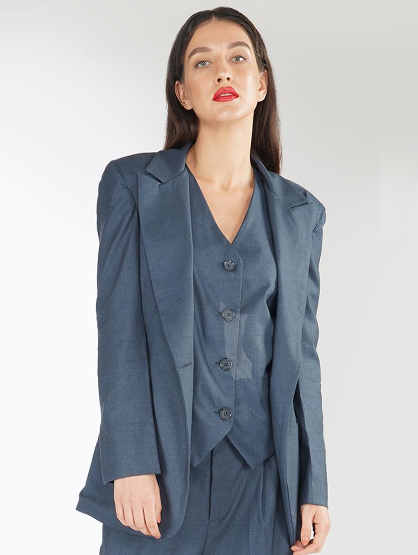 navy blue solid formal blazer - 17547255 - Zoom Image - 1