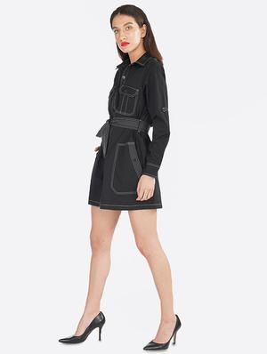 black contrast stitch shirt dress - 17547257 - Standard Image - 2