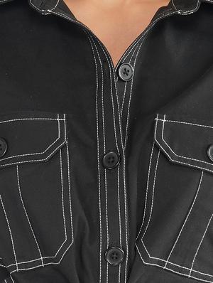 black contrast stitch shirt dress - 17547257 - Standard Image - 4