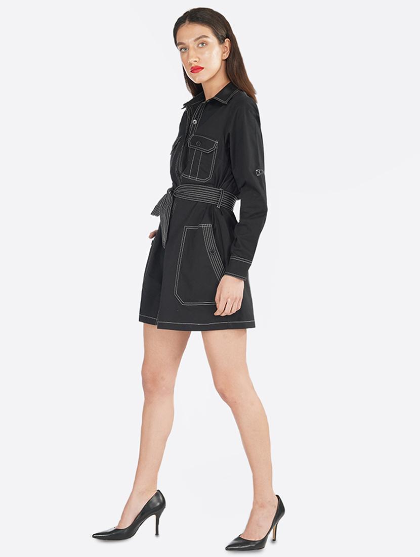 black contrast stitch shirt dress - 17547257 - Zoom Image - 2