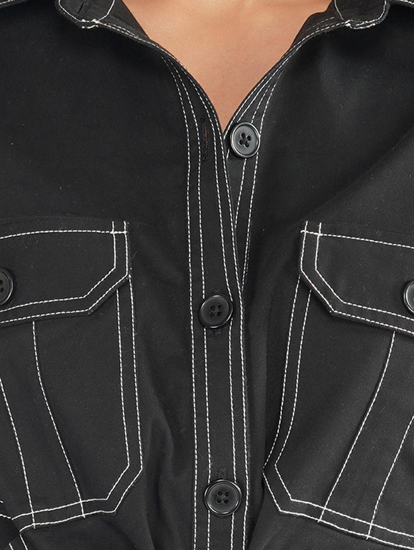 black contrast stitch shirt dress - 17547257 - Zoom Image - 4