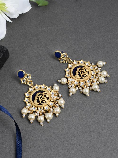 blue gold brass chandballi earring - 17547299 -  Standard Image - 0