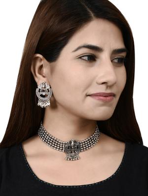 silver brass choker necklace - 17547307 - Standard Image - 6