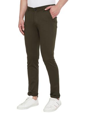 olive green solid flat front casual trouser - 17547524 - Standard Image - 2