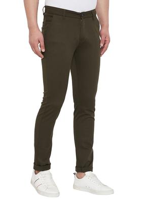 olive green solid flat front casual trouser - 17547524 - Standard Image - 3