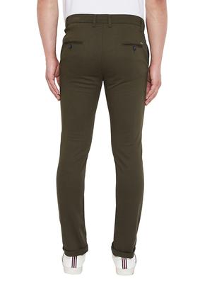 olive green solid flat front casual trouser - 17547524 - Standard Image - 4