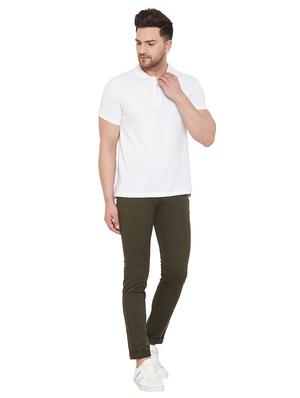 olive green solid flat front casual trouser - 17547524 - Standard Image - 5