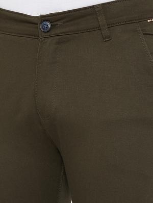 olive green solid flat front casual trouser - 17547524 - Standard Image - 6