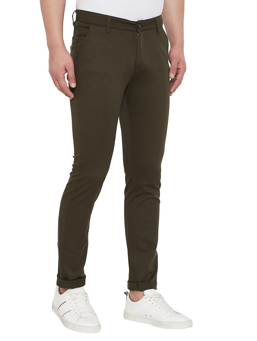 olive green solid flat front casual trouser - 17547524 - Zoom Image - 3