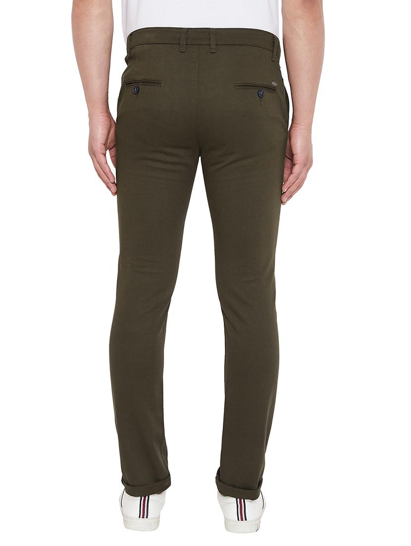 olive green solid flat front casual trouser - 17547524 - Zoom Image - 4