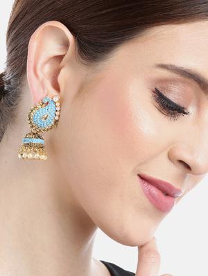 blue metal jhumka earring - 17547635 - Standard Image - 4