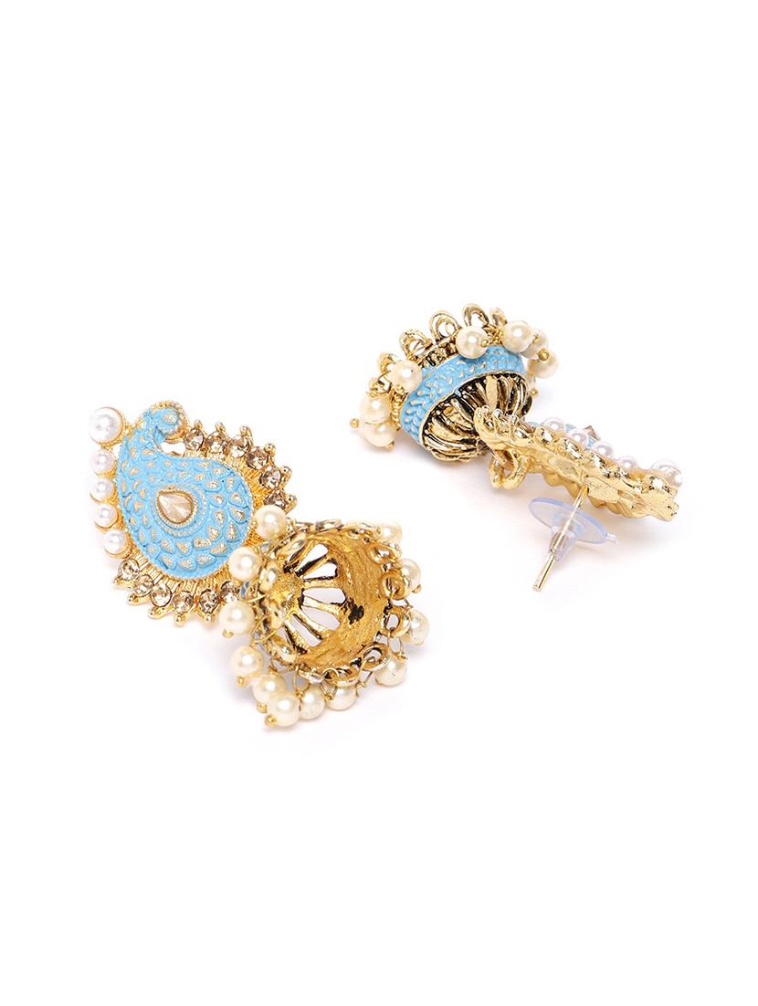 blue metal jhumka earring - 17547635 - Zoom Image - 3