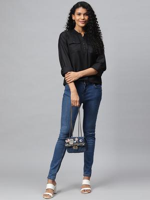 mandarin neck solid top - 17547737 - Standard Image - 4