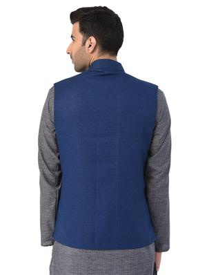 blue solid nehru jacket - 17547747 - Standard Image - 3
