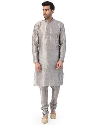 grey kurta pyjama ethnic wear set with black nehru jacket - 17548176 - Standard Image - 2