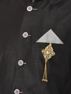 grey kurta pyjama ethnic wear set with black nehru jacket - 17548176 - Standard Image - 5