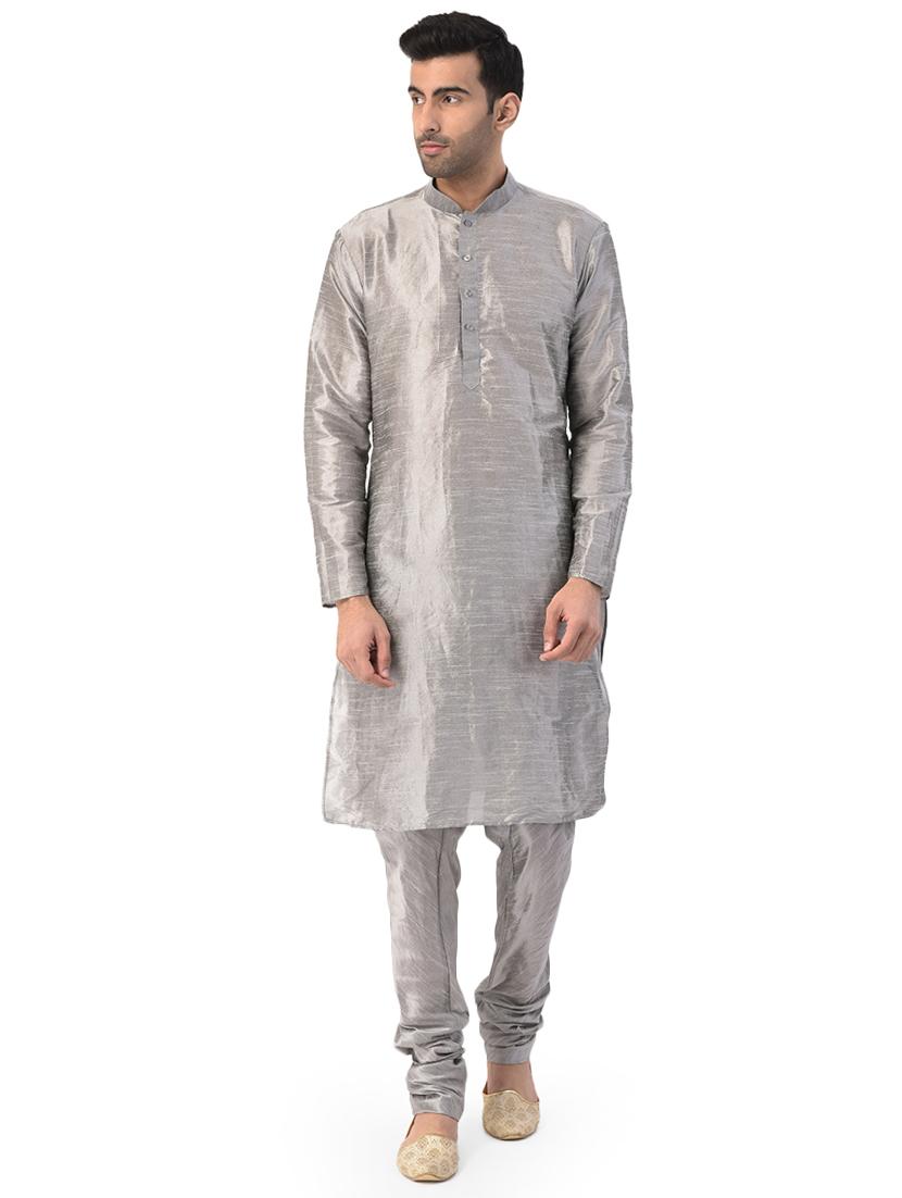 grey kurta pyjama ethnic wear set with black nehru jacket - 17548176 - Zoom Image - 2