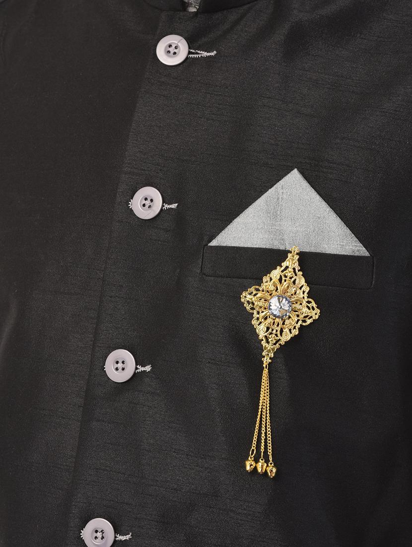 grey kurta pyjama ethnic wear set with black nehru jacket - 17548176 - Zoom Image - 5