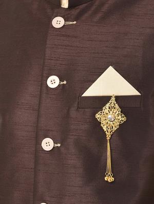 beige solid kurta pyjama ethnic wear set with brown nehru jacket - 17548178 - Standard Image - 5