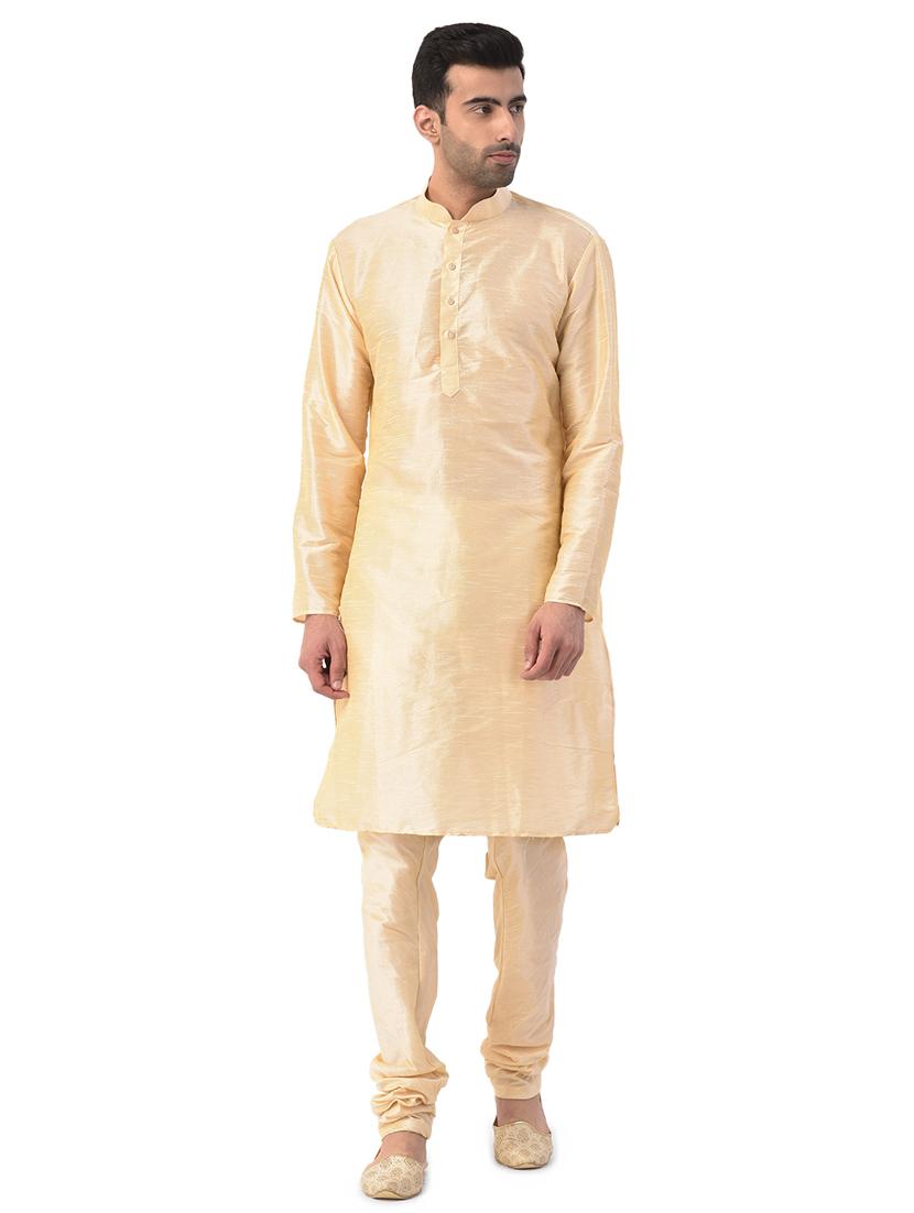 beige solid kurta pyjama ethnic wear set with brown nehru jacket - 17548178 - Zoom Image - 2