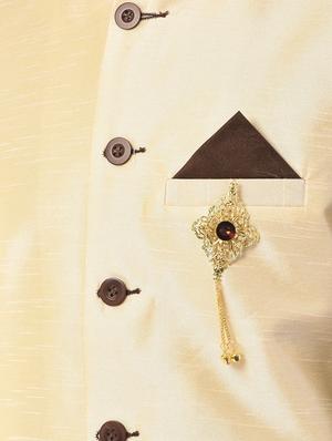 brown solid kurta pyjama ethnic wear set with beige nehru jacket - 17548180 - Standard Image - 5