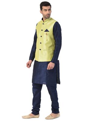 navy blue solid kurta pyjama ethnic wear set with green nehru jacket - 17548188 - Standard Image - 2