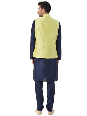 navy blue solid kurta pyjama ethnic wear set with green nehru jacket - 17548188 - Standard Image - 3