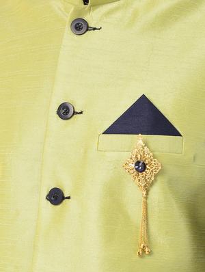 navy blue solid kurta pyjama ethnic wear set with green nehru jacket - 17548188 - Standard Image - 5